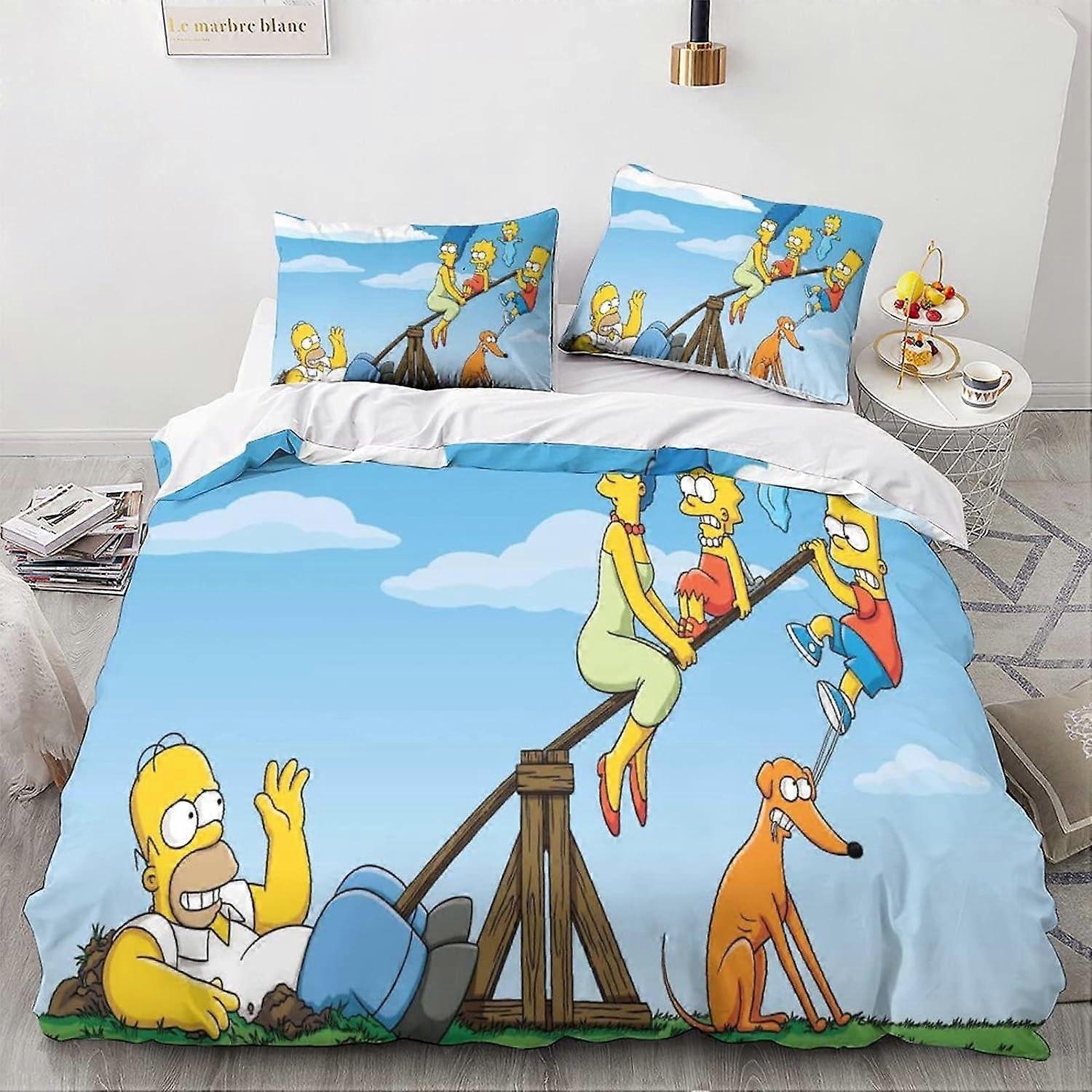Duvet Cover The_Simpsons Animation Characters Bedding Set pcs Animation Bed Set with Pillowcases for Adults and Teens King 135*200 CM