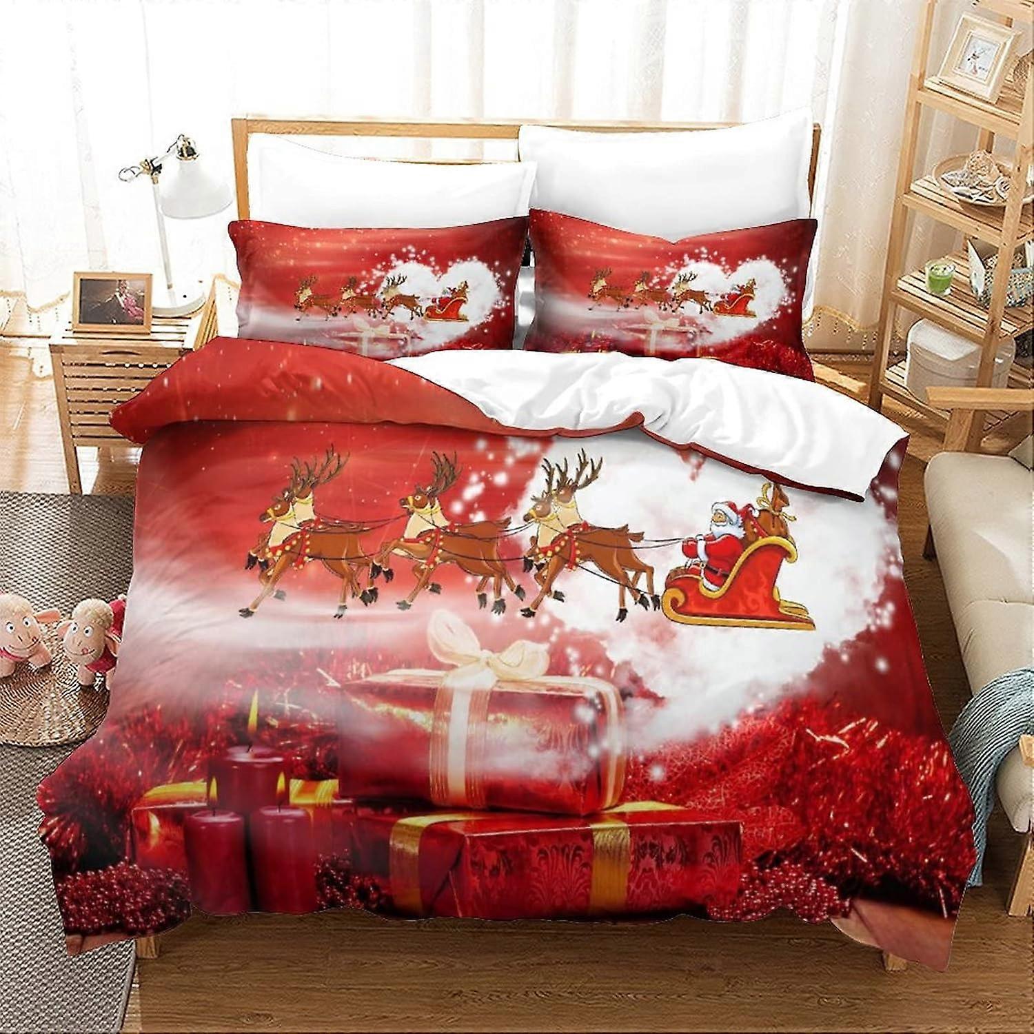 Julbitar Påslakan i mikrofiber God Julhelg Sängkläder,Påslakan med dragkedja,Sängkläder Set Örngott King 135*200 CM
