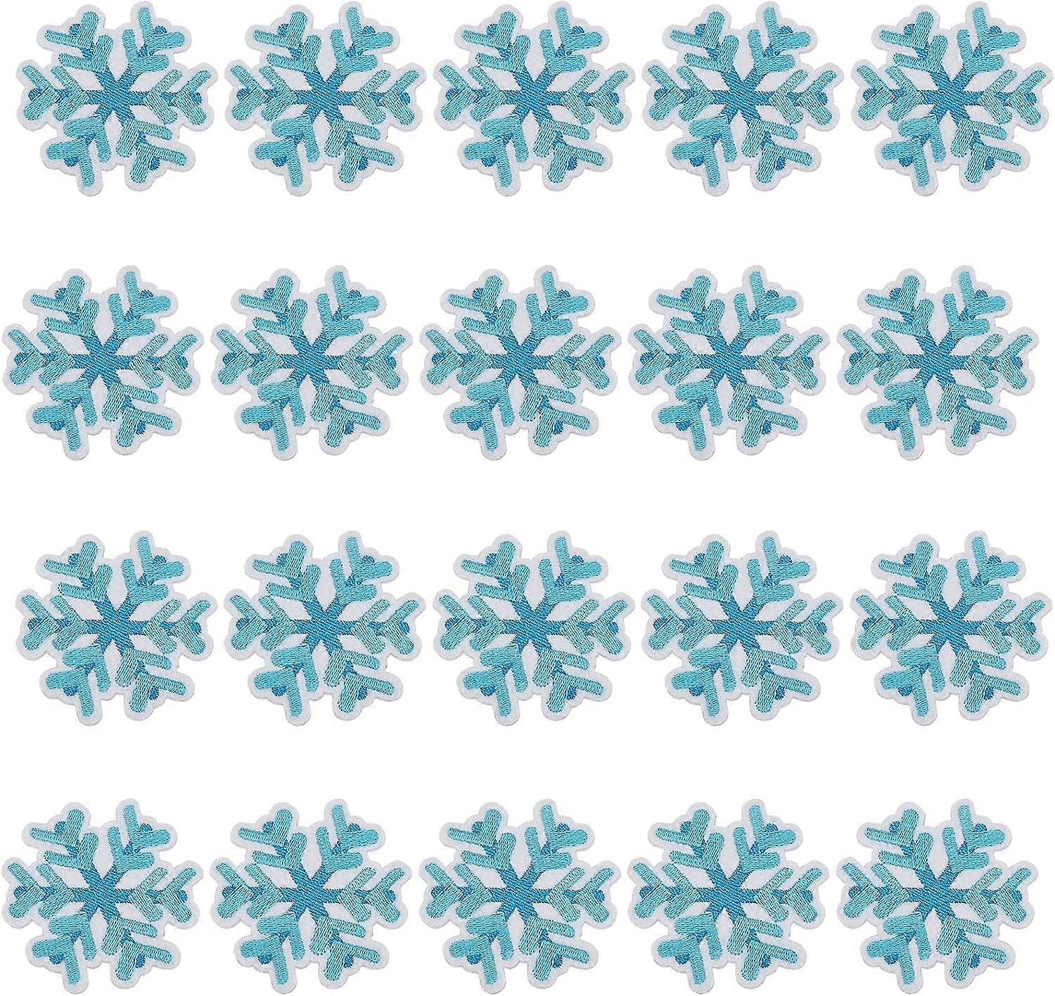 20Pcs Snowflake Patches Christmas Themed Snowflake Iron on Patch Decoration Self Adhesive Embroidered Appliques