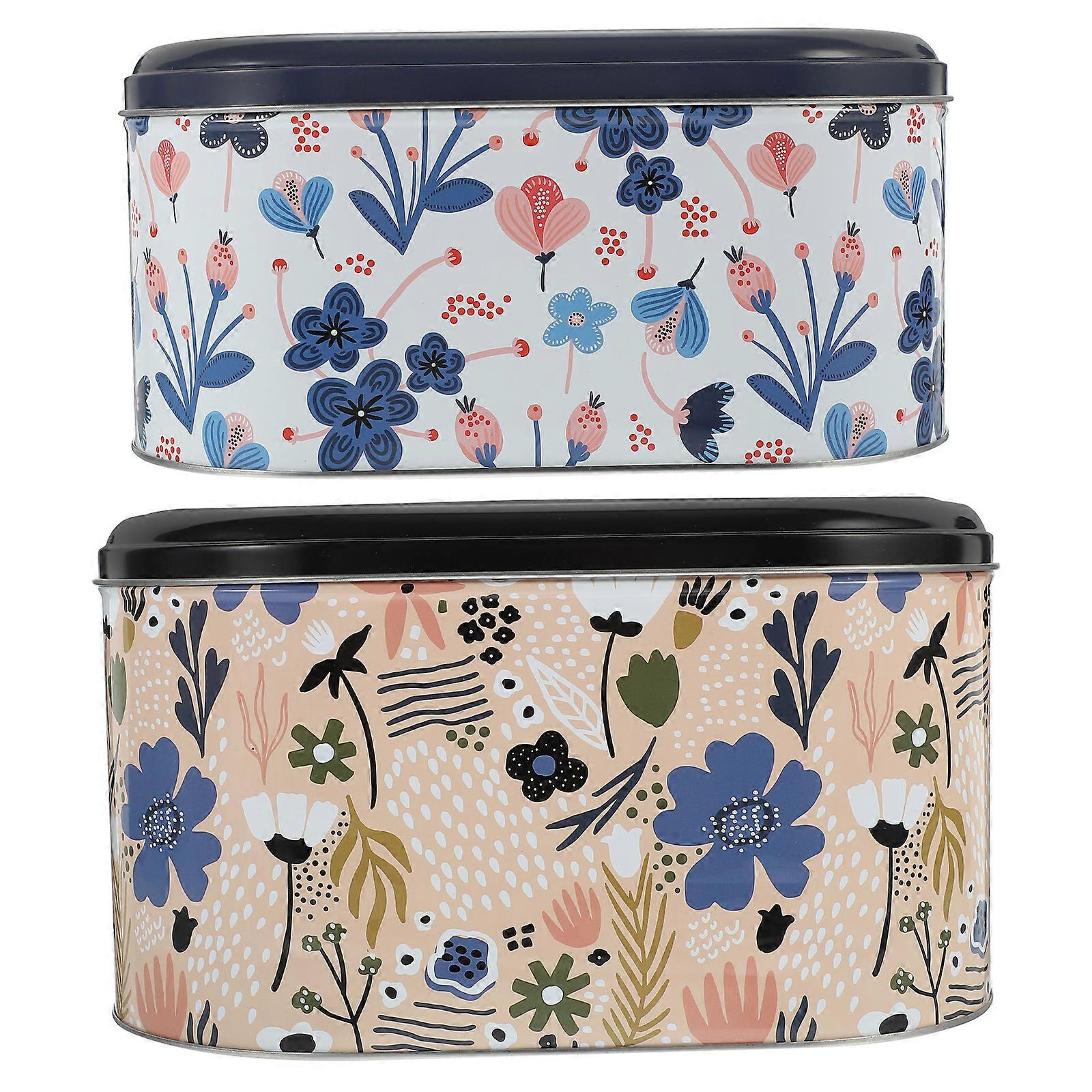 2pcs Tinplate Cookie Tin Candy Biscuits Treat Box Small Gift Case Holiday Party Favor