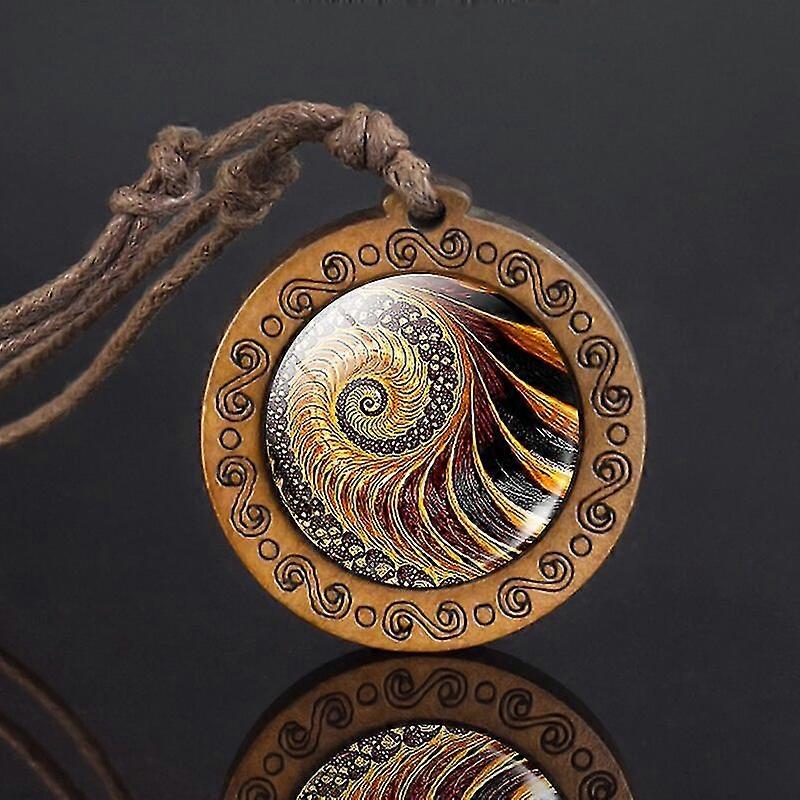 سري يانترا ماندالا زجاج قلادة الخشب قلادة البوذية الهندسة المقدسة مجوهرات هدية اليوغا الروحية