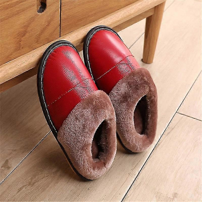 Genuine Cowhide Women's Winter Slippers Snow Boots Thickened Flat Boots Faux Fur Lined Warm Durable Shoes Anti-slip Boot For Outdoor