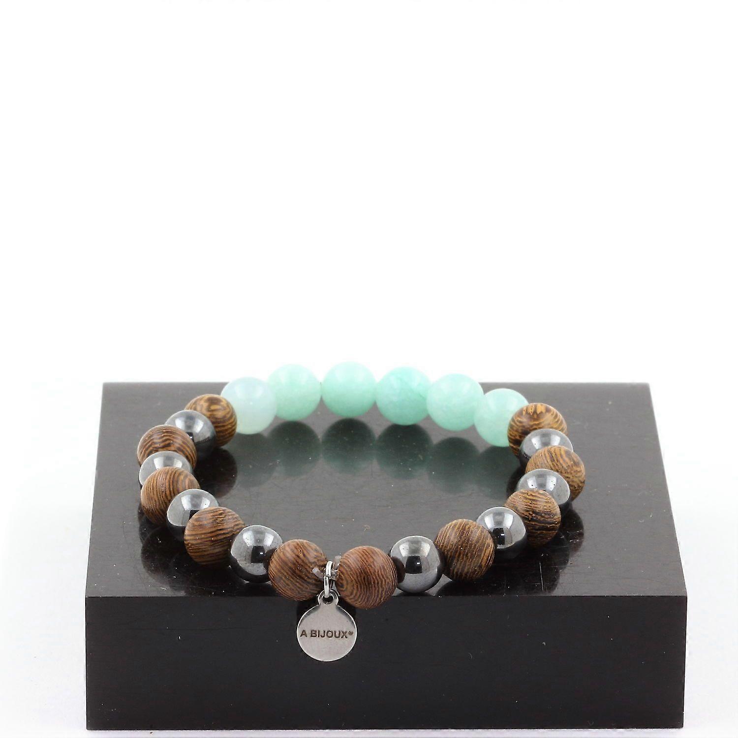 Amazonite Beads Bracelet + Hematite + wood 8 mm