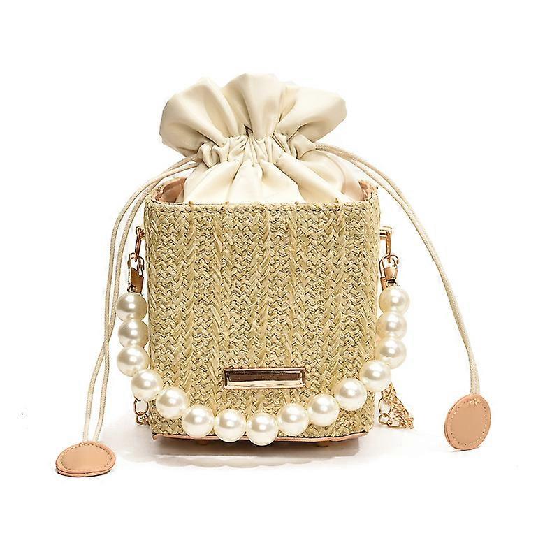 High-quality textured drawstring woven small bag fashionable pearl chain bag shoulder crossbody bucket bag