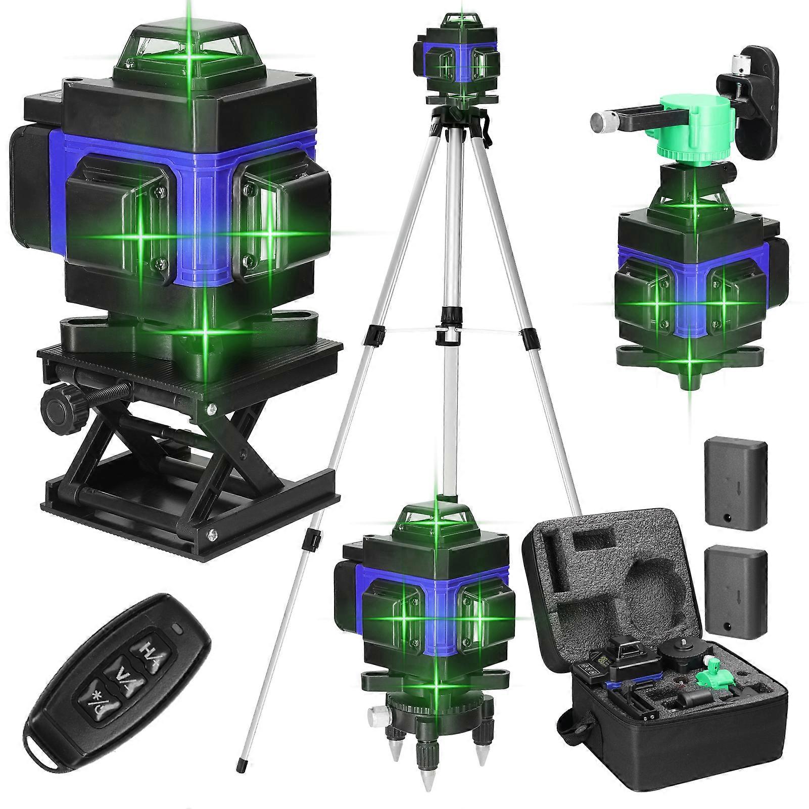 Multifunctional 4D 16 Lines Laser Level 3 Self-leveling Machine USB Rechargeable Lithium Battery Leveling Tool with 1.2M 3-Heights Adjustable Alloy Ex