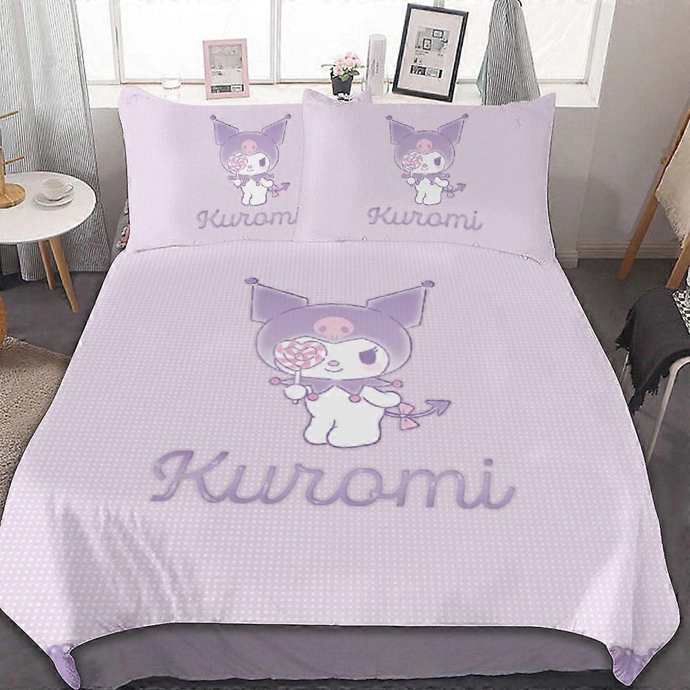 c94 Kuromi And My Melody Conjunto de Capa de Edredom Conjunto de Cama de 3 Peças Macio Quente e Confortável Conjunto de Cama Macia com 1 Capa de Edredom e 2 Fronhas para Quarto A