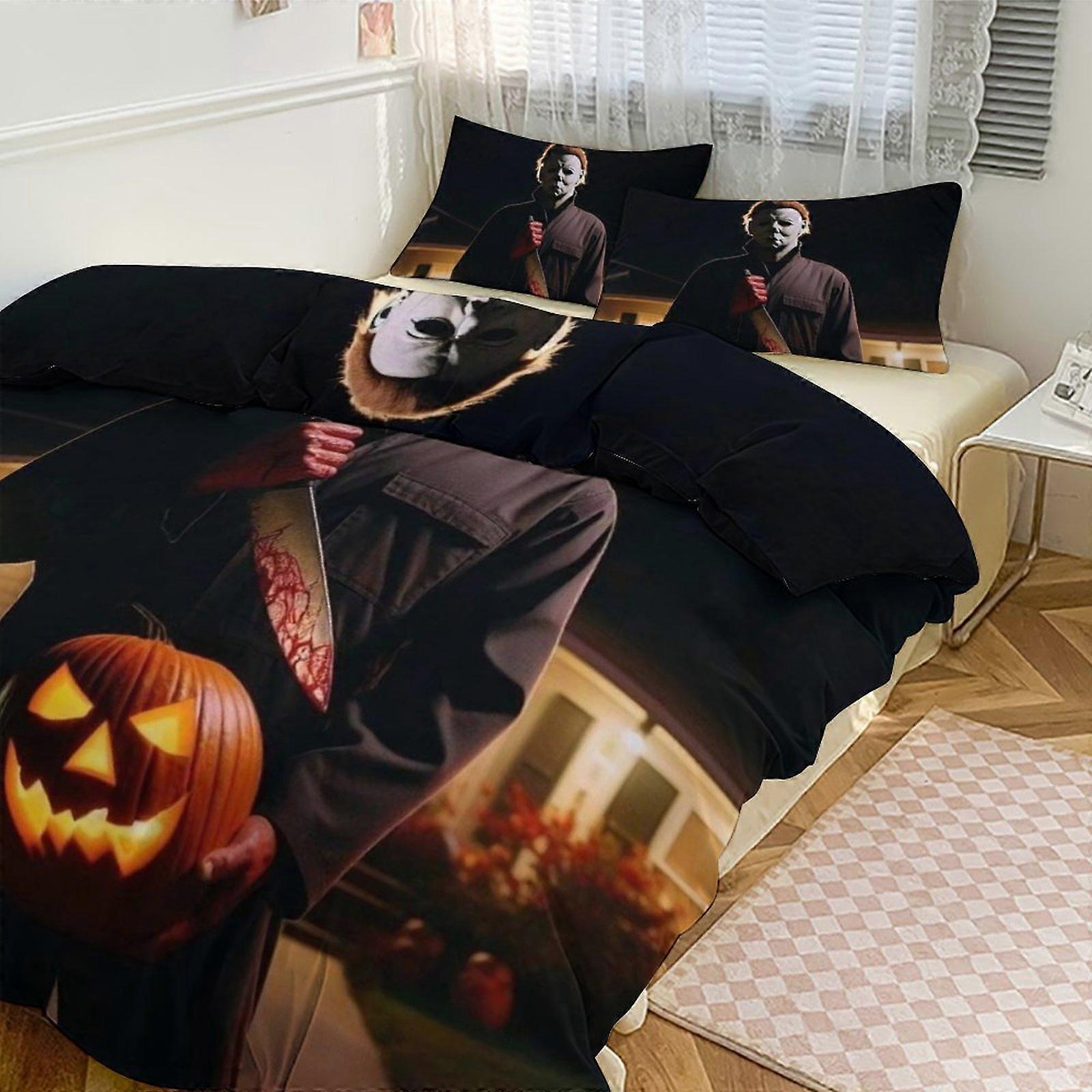 Lakan g242 Michael Myers Print Sängkläder Set Mönster Påslakan Cove Set 3 stycken 1 påslakan och 2 örngott för kvinnor män tonåringar tq242 lakan