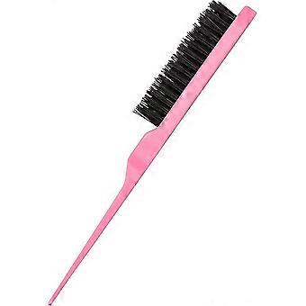Tre rader nylon retande borstar tillbaka kammar släta borstar för hemmet skönhetssalong (rosa) (1 st)