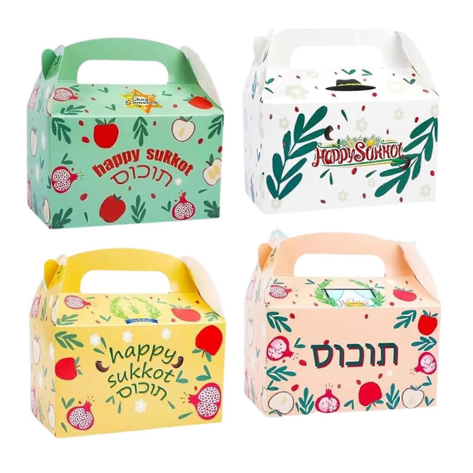 12pcs Happy Sukkot Present Boxes Decorative Paper Party Favor Gable Boxes Portable Candies Cake Holder