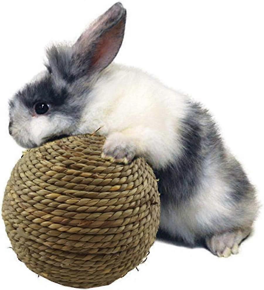 Small Pet Chew Toy, Natural Grass Ball Teeth Cleaning Toy Rabbit Cat Small Rodent Durable