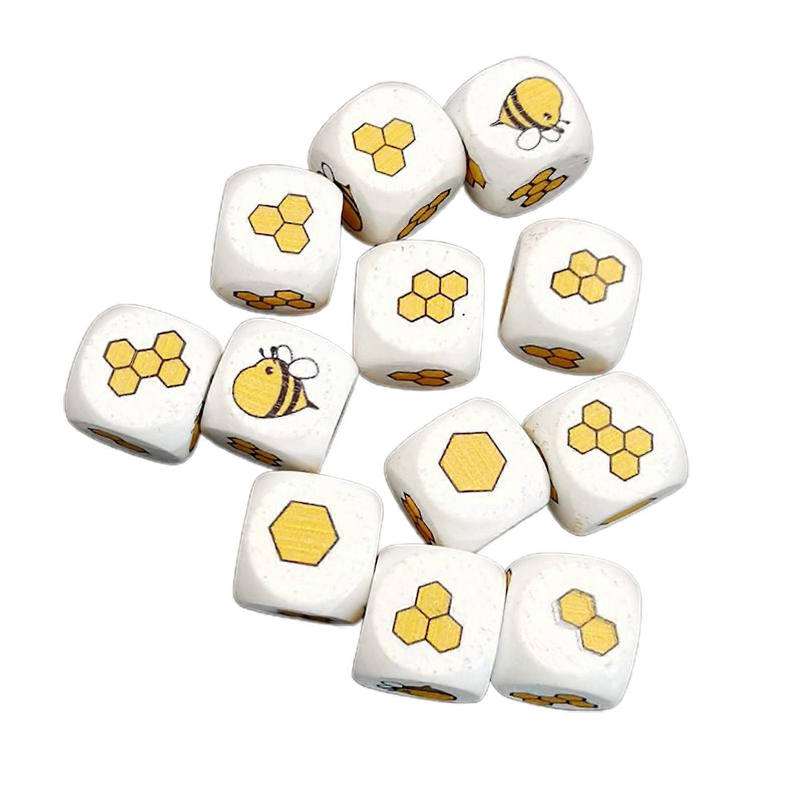 12Pcs Bee Pattern Cube Shape Baby Dice Toy Wood Hand-on Ability Rolling Dice Toy for Entertainment