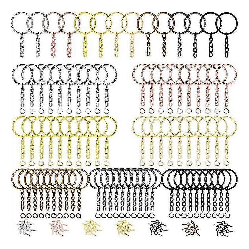 210pcs Split Key Rings Bulk With Chain 25mm Open Rings Screw Eye Pins Kits For Diy Crafts Charm Jewe