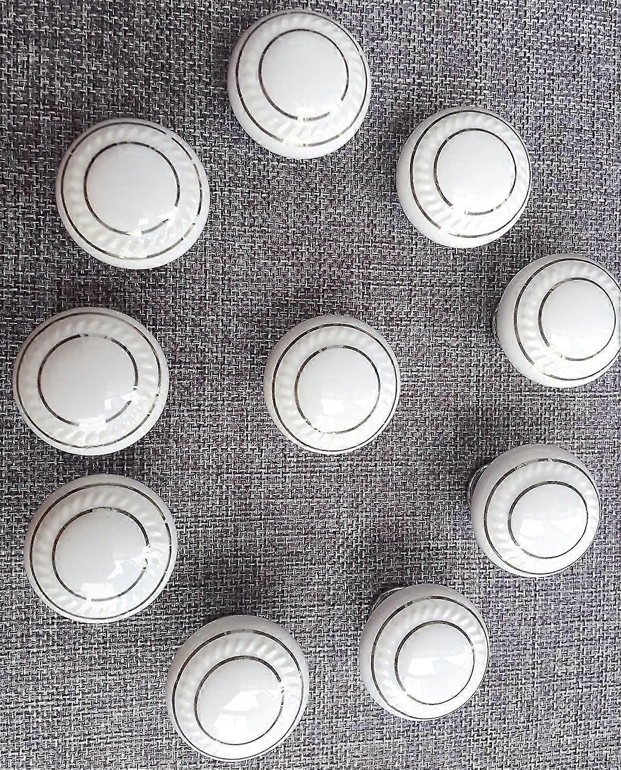 10 X Drawer Handles And Knobs Drawer Knobs, Ceramic Door Handle, Furniture Knobs (double Silver Circle - White)