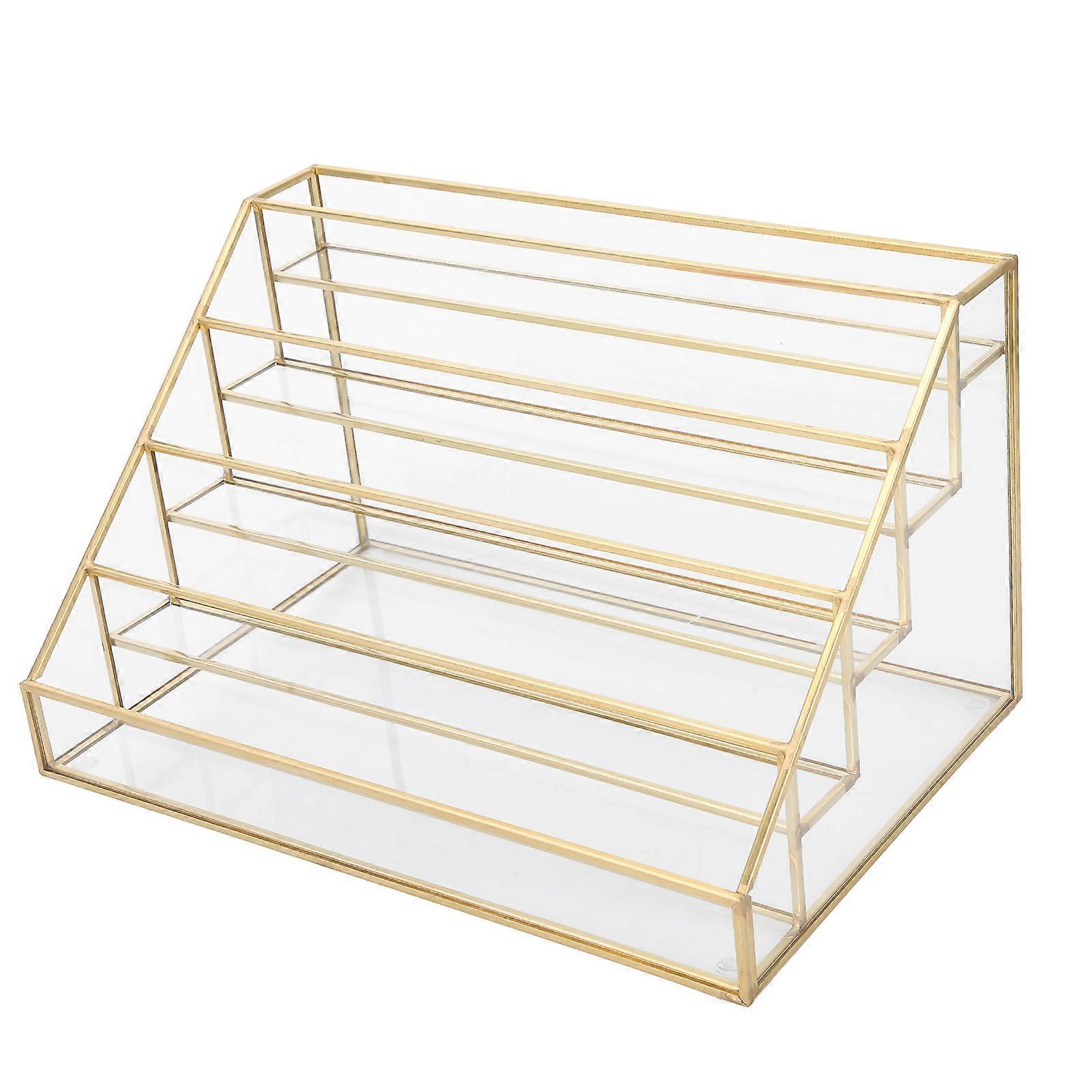 Nail Polish Display Rack Multi Layer Desk Shelf Glass Copper Lipstick Display Holder(L )