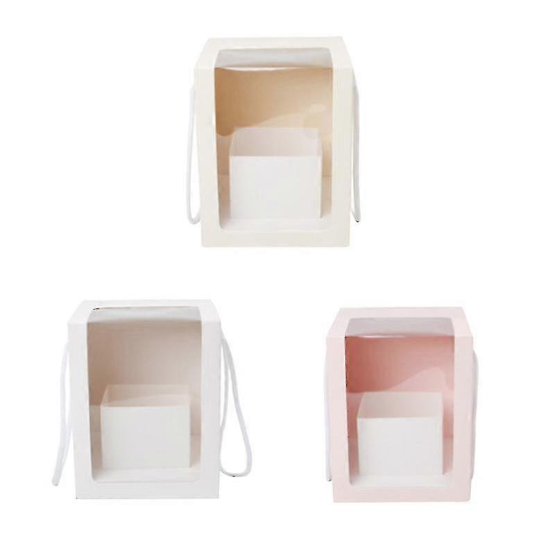 3pcs Flower Gift Clear Window Transparant Square Shape Portable Packing Boxes