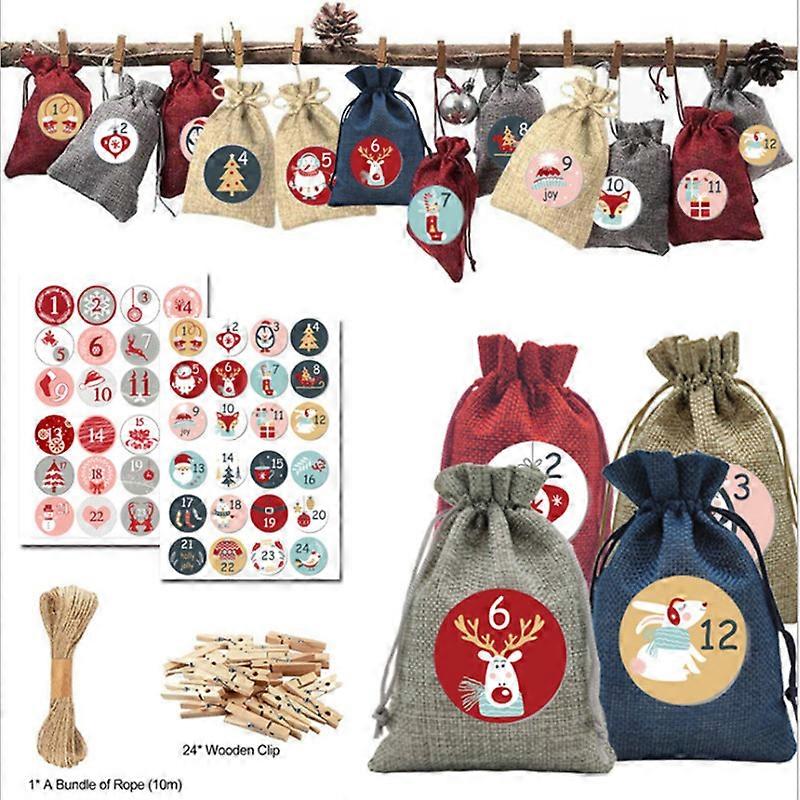 EVAGO One Set Of 24PCS Christmas Bag Santa Sack with Drawstring Reindeer Red Express Delivery Design Gift Bag Xmas Presents