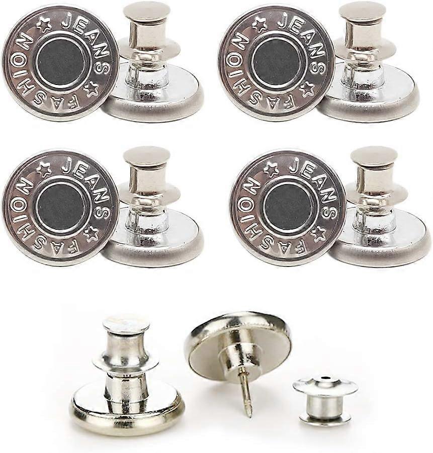 Button pins for Jeans, No Sew and No Tools Instant Jean Button Pins for Pants,4 Sets Replacement Buttons, Simple Installation, Reusable and Adjustable