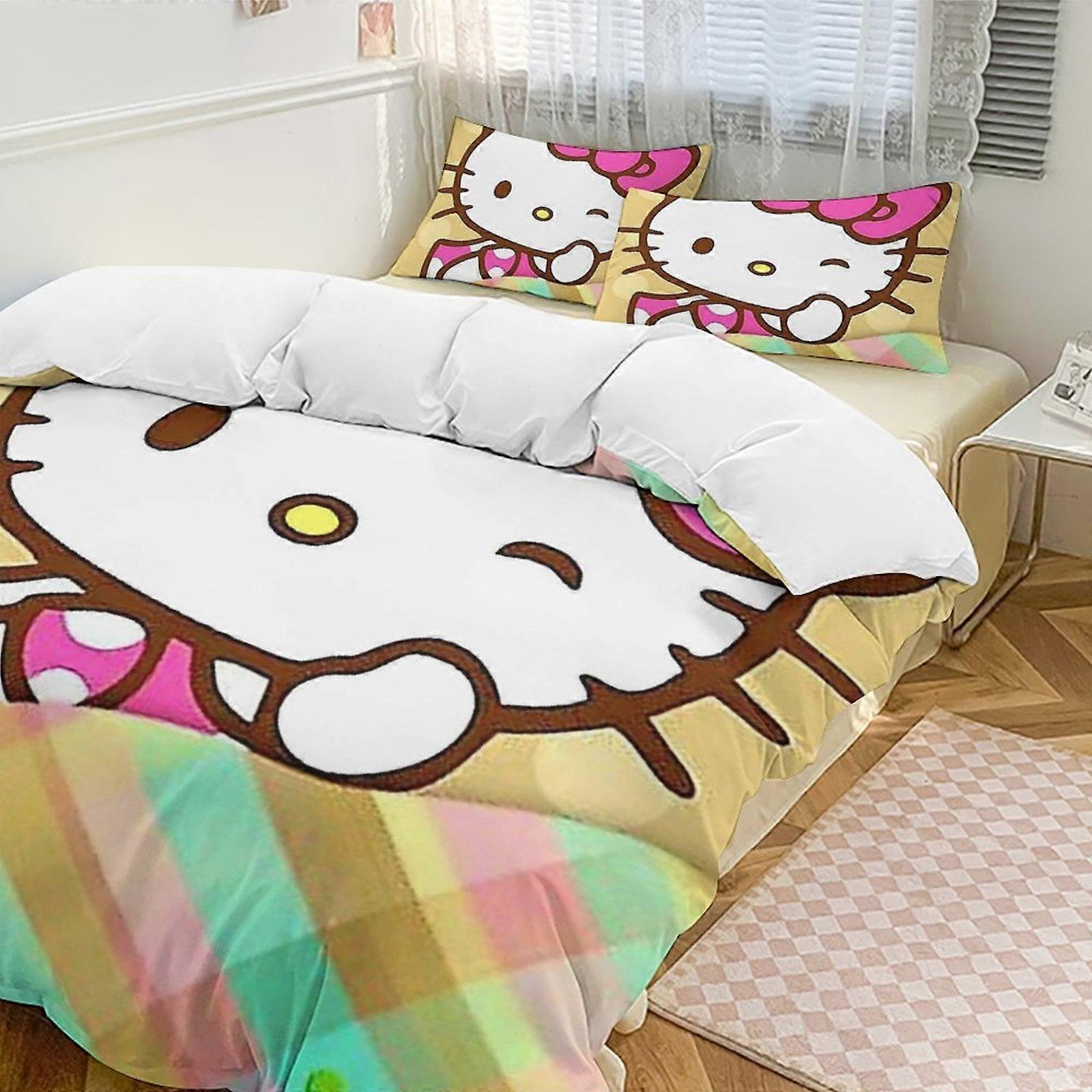 Zm657 Hello Kitty 3-Piece Twin Bed Set - Includes 1 Single Comforter And 2 Pillowcases Bedding - Fade Resistant Microfiber Lc657