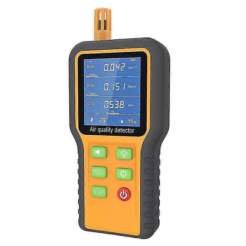 Luftkvalitetsmätare CO2-mätare Formaldehyddetektor TVOC/Temp./Fuktighet inomhus med summersignal