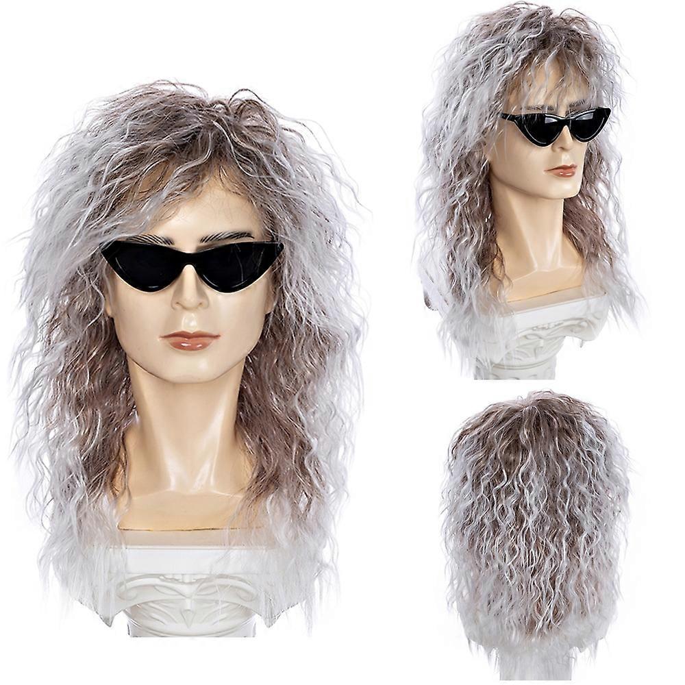 Gres Mænd Langt Syntetisk Hår Forlængelse Paryk Sort Farve Kvinde Hårstykke Punk Puffy Hovedbeklædning til Halloween Høj Temperatur Fiber