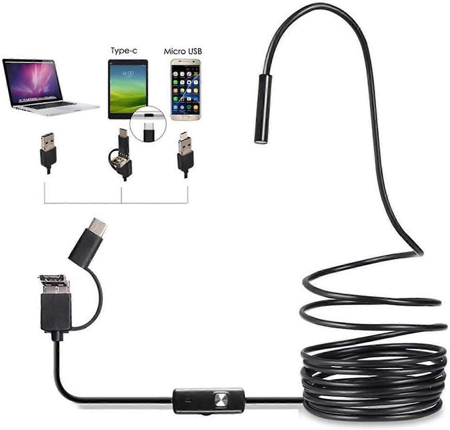 USB Endoscope Camera 7mm Snake Inspection Camera for Android Phone, Computer, IP67 Waterproof Borescope with 6 Adjustable LED Lights Sewer Camera with
