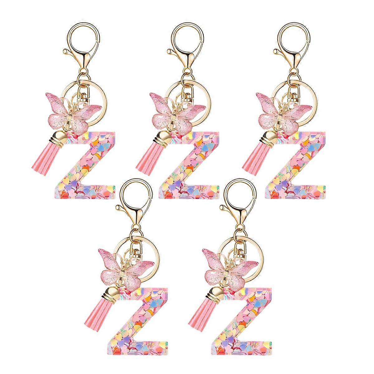 Z Style Letter Pendant Pink Cute Initial Keychain Butterfly Keychain