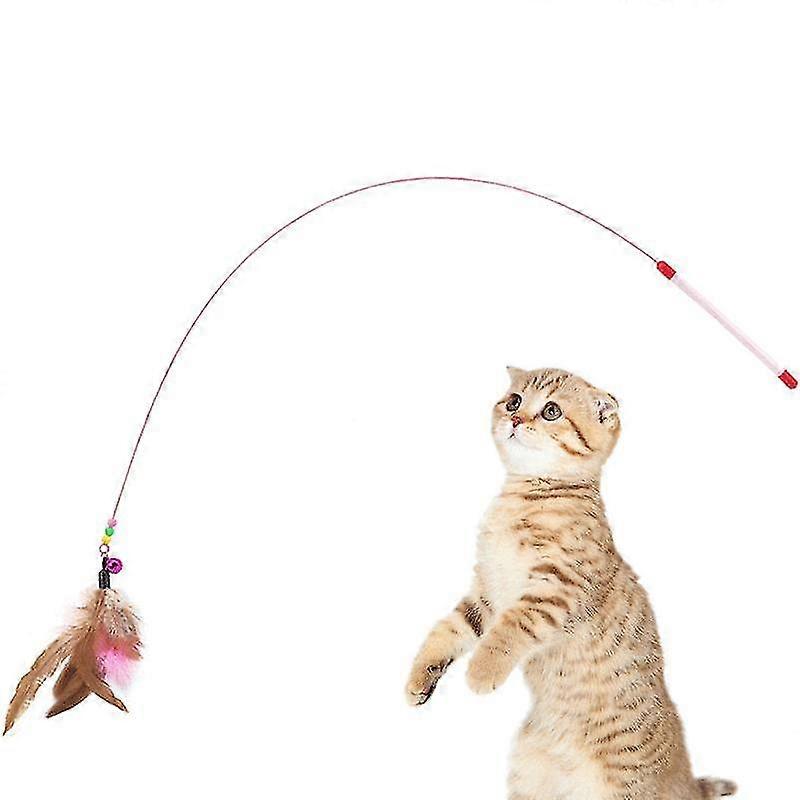 Interactive Cat Toys Feather Bell Wand Teaser Rod Funny Fish Shape Bell Bead Play Pet Wand Toy Steel Wire Feather Cat Teaser Toy