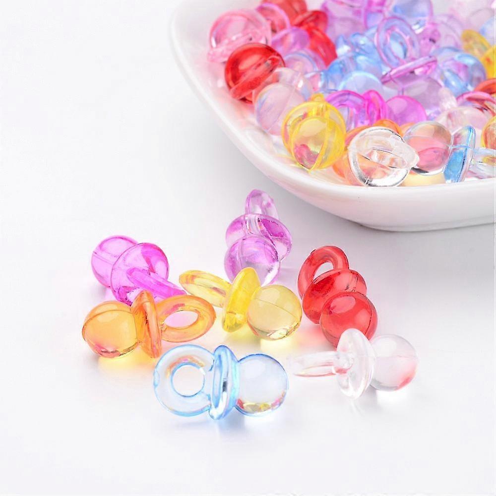 50pc Mixed Color Transparent Acrylic Baby Pacifier Pendants 20x10x10mm Hole: 5mm