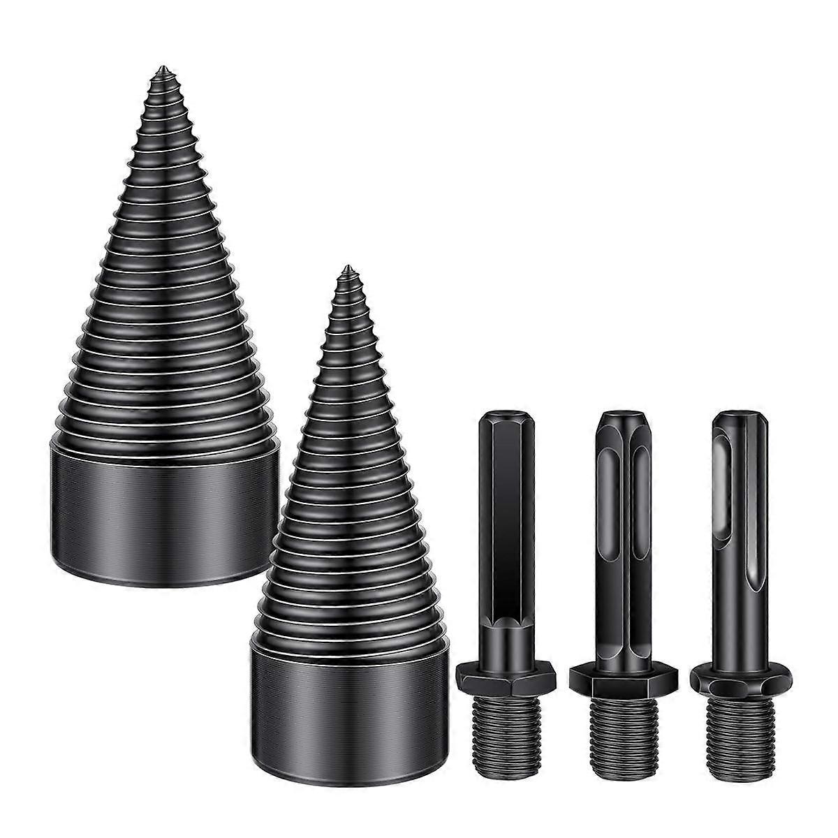 5 Pcs Firewood Log Splitter Drill Bit,Removable Splitter Drill Bits, Screw Cones Kindling Splitter