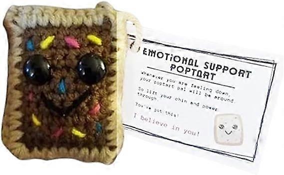 Cute Crochet Keychain Emotional Support Pop Tart, Handmade Calm Plushy Knitting Doll with Positive Affirmation Card