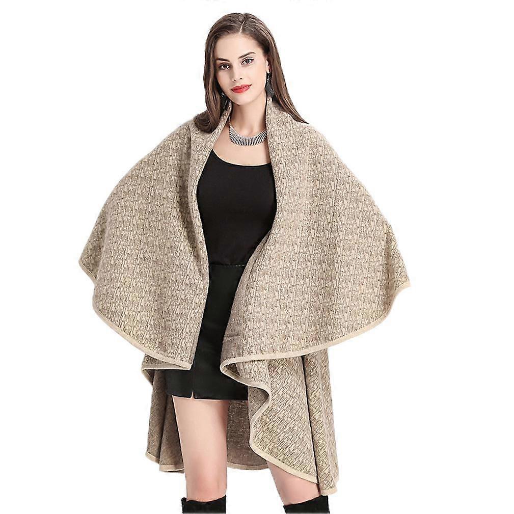 Dual Layer Shawl Wrap Loose Cardigan Knitting Cape for Lady