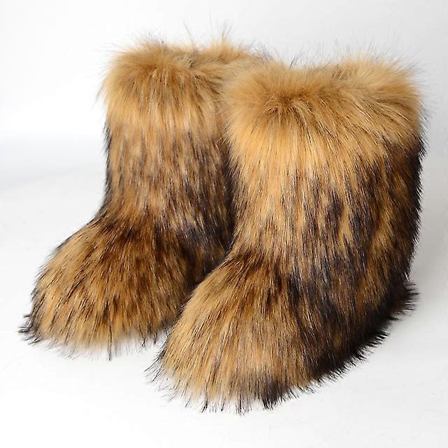 Women's Winter Fluffy Faux Fox Fur Boots Woman Plush Warm Snow Boots Luxury  Footwear Girls' Furry Fur Bottes Fashion Winter Shoe