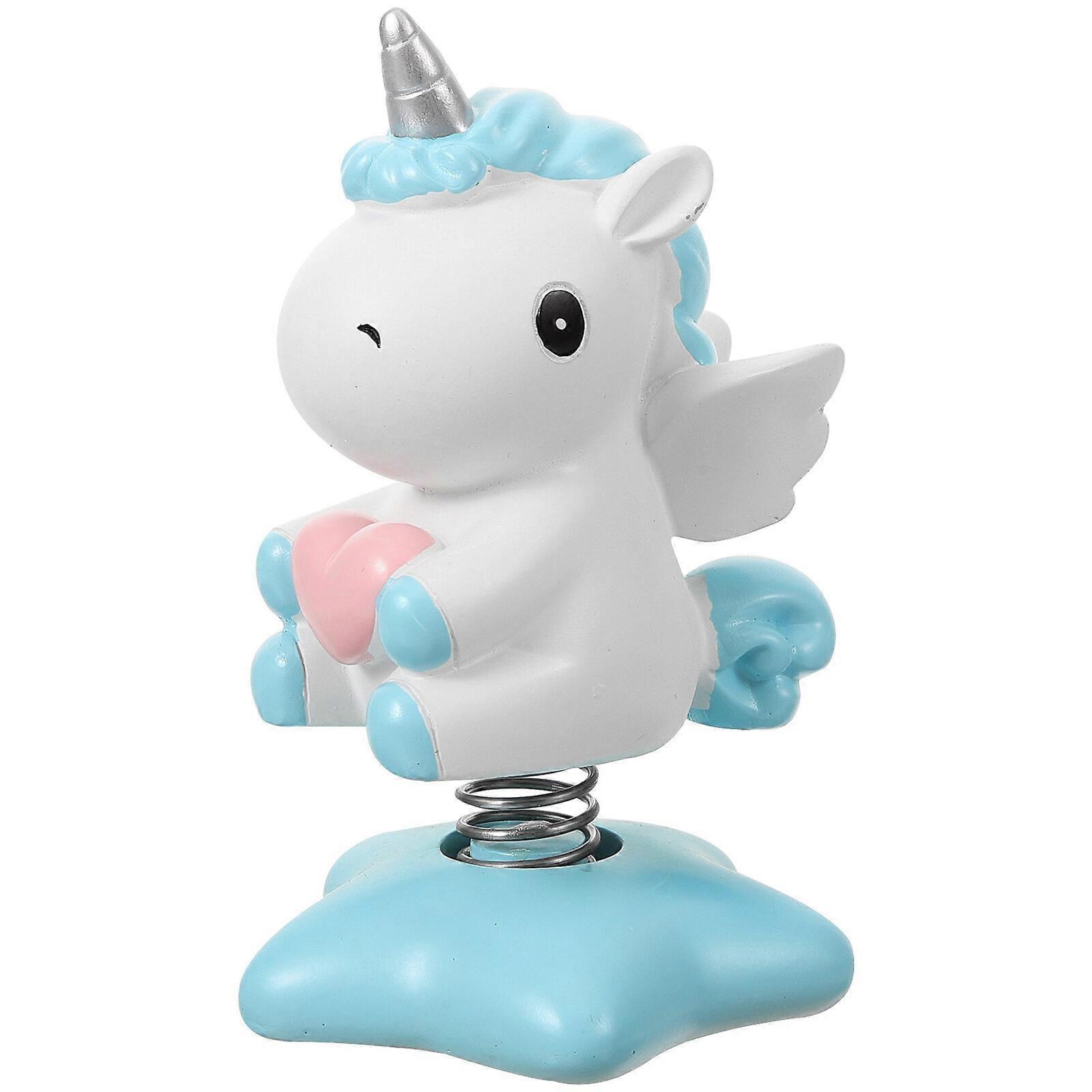 1Pc Unicorn Shaking Head Nodding Ornament Cartoon Desktop Car Dashboard Decorative Toy Auto Adornment Accessories (Sky-blue)