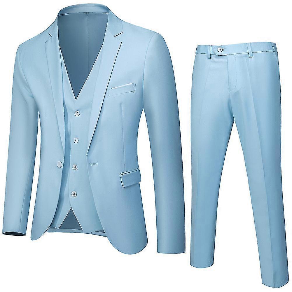 Homemiyn גברים קלאסי עסקים חברתיים כפתור אחד כפתור אחיד צבע אחיד 3 חלקים חליפת גזרה דקה (בלייזר + אפוד + מכנסיים)