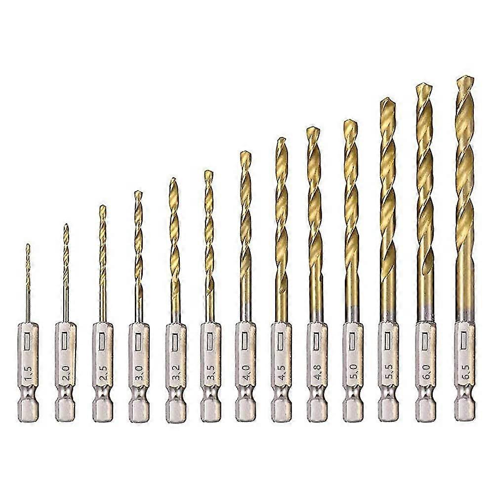 13pcs Hss Twist Drill Bits Titanium Coated High Speed Steel Hex Drill Bits 1.5mm - 6.5mm
