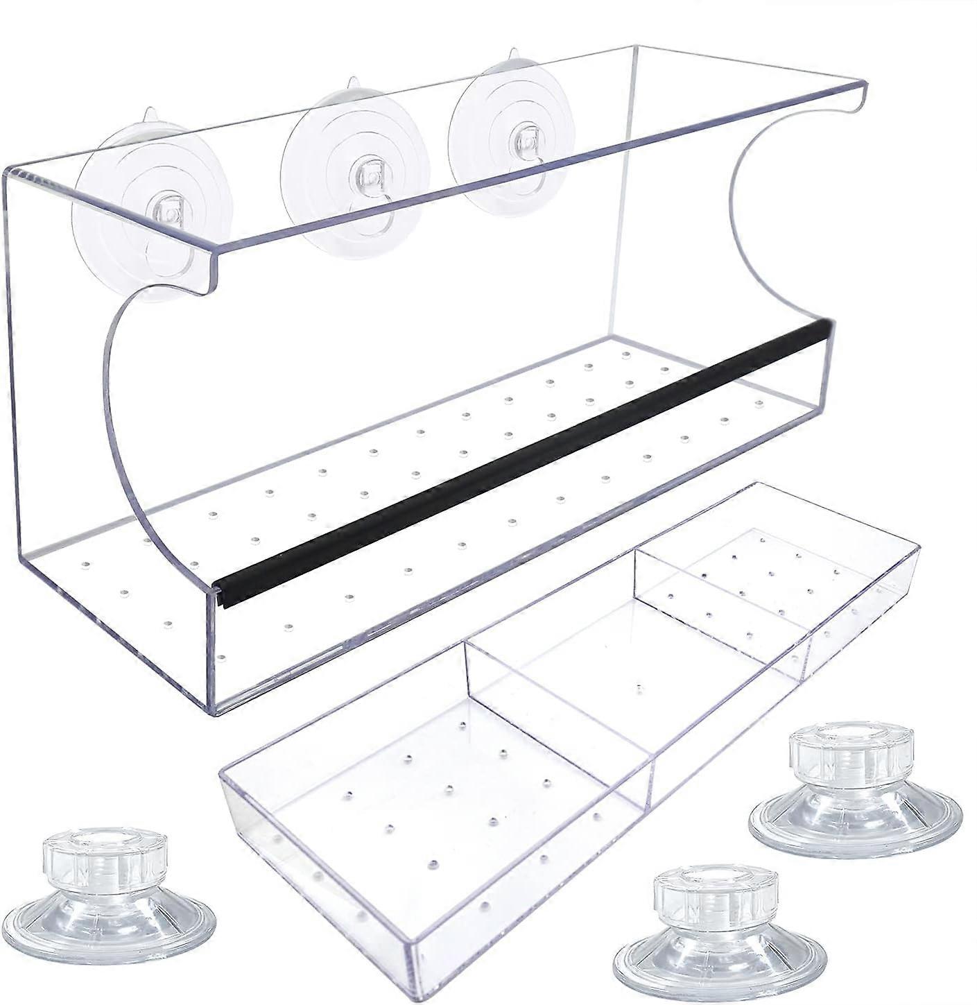 Stort vindu Clear Bird Feeder Bland frømatbrett med dreneringshull for sugekopp