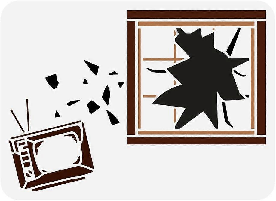 Broken Window Stencil for Painting 8.3x11.7inch Large Television Pattern Drawing Template Broken Glass Window Painting Stencil Graffiti Art Template B