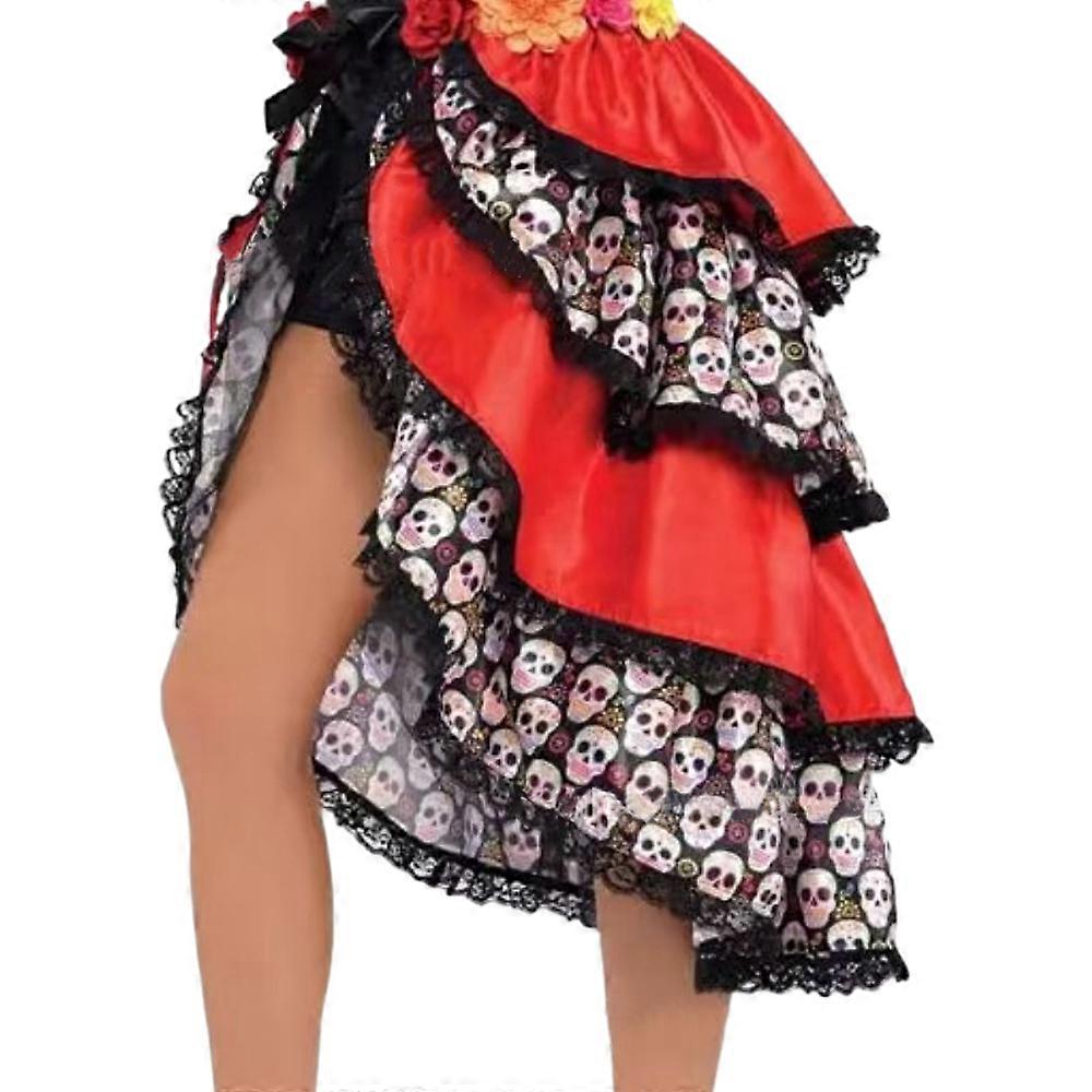 Halloween Irregular Pumpkin Skull Printed Princess Skirt, Waist Flower Tie Waist Skirt