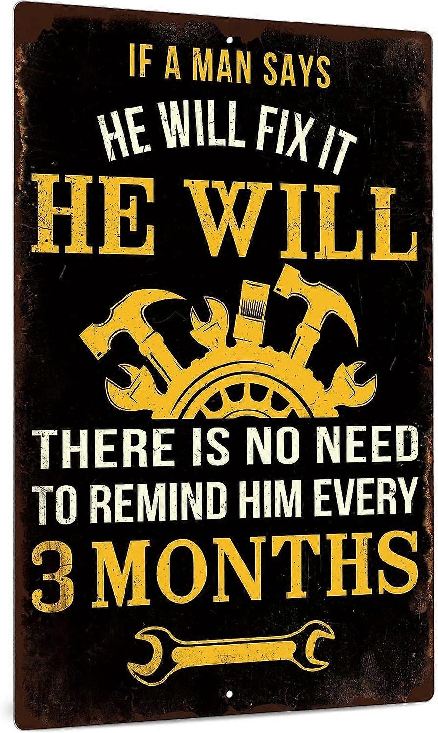 رجل كهف علامة معدنية ، خمر إذا قال الرجل إنه سيصلحها ديكور المرآب ، هدية للرجل ، أبي ، 12 × 8 بوصة من الألومنيوم