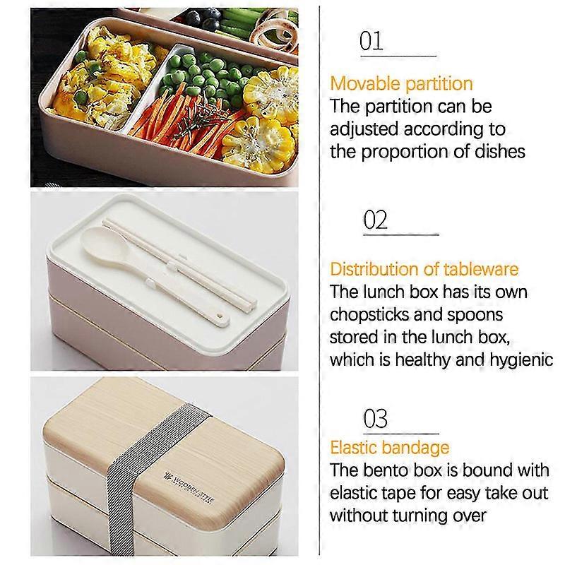 Microwave Lunch Box Japanese Wood Bento Box 2 Layer Container Storage New XH