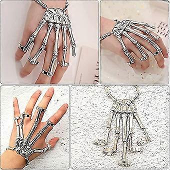 Cndiyald Pulsera de Mano de Esqueleto, Anillos Dedo completos 5 Piezas, Cadena Mano Fantasma para Cosplay, Pulsera los Dedos del cráneo Negro