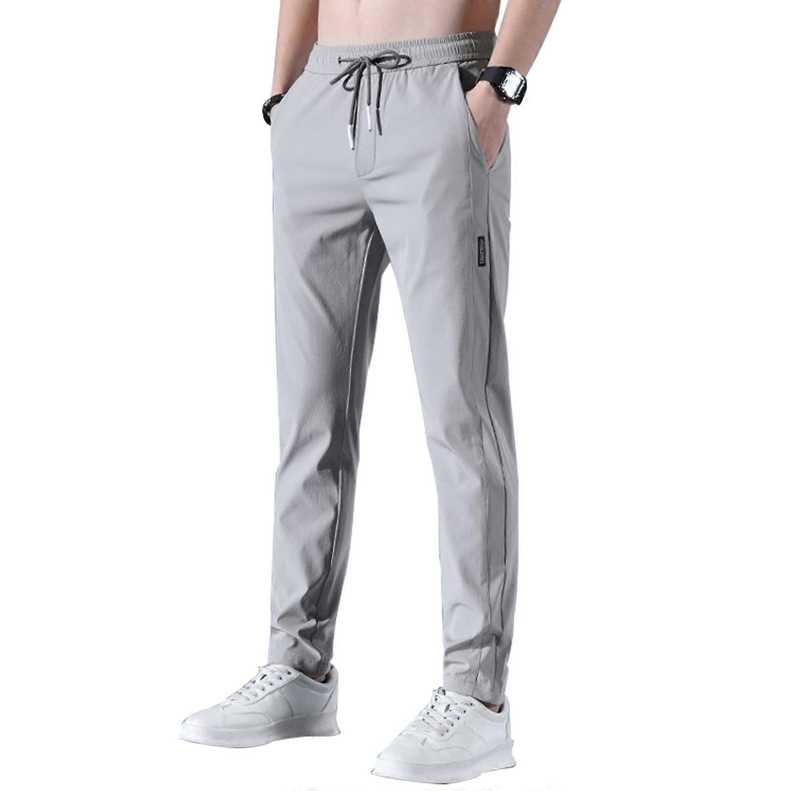 Solid Color Men'S Fast Dry Stretch Pants Ice Cool Breathable Pants Drawstring Sweatpants With Pockets