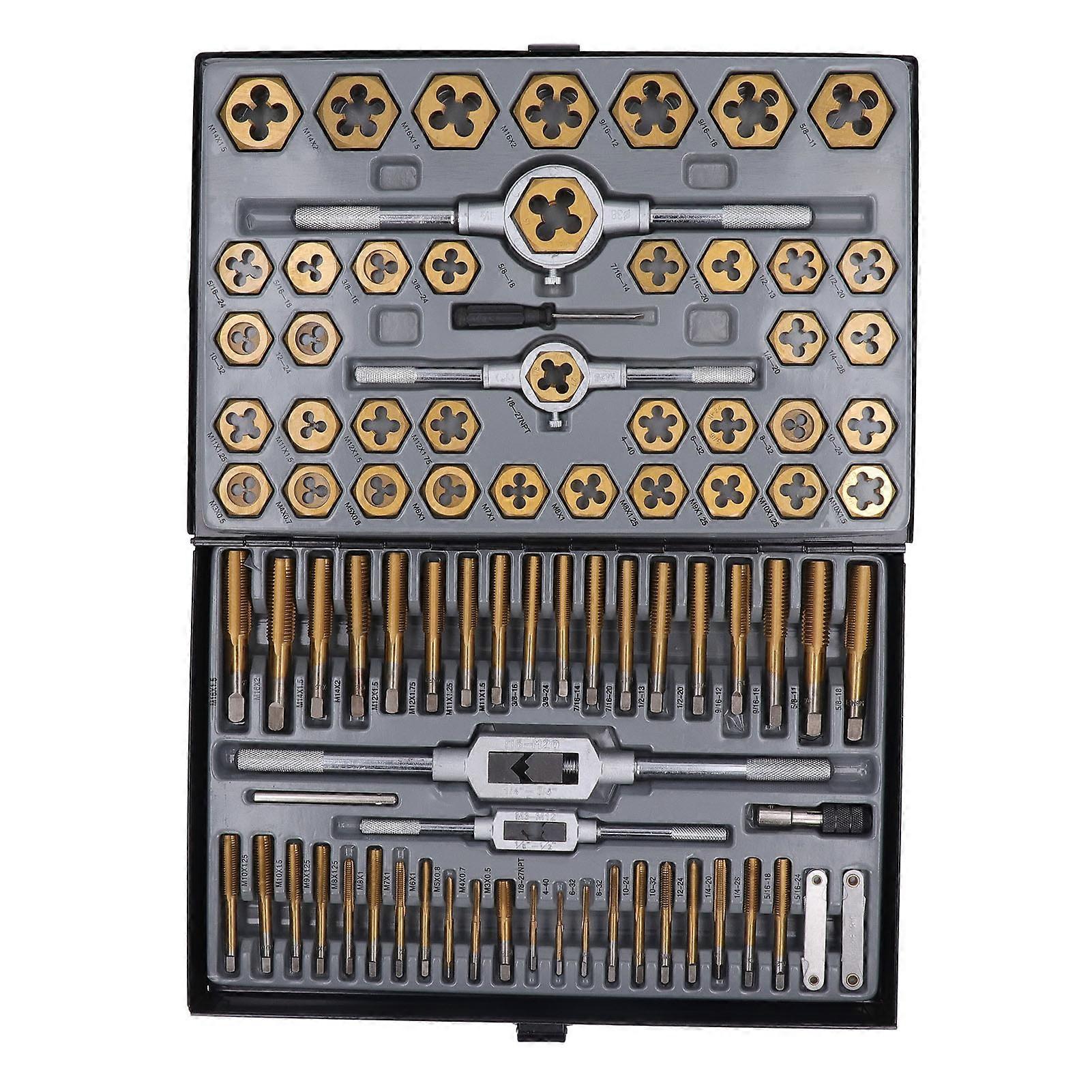Tap Die Set,86Pcs Titaniumm Plated Carbide Alloy Taps and Dies,Essential Threading Rethreading Tool Kit for Repairing