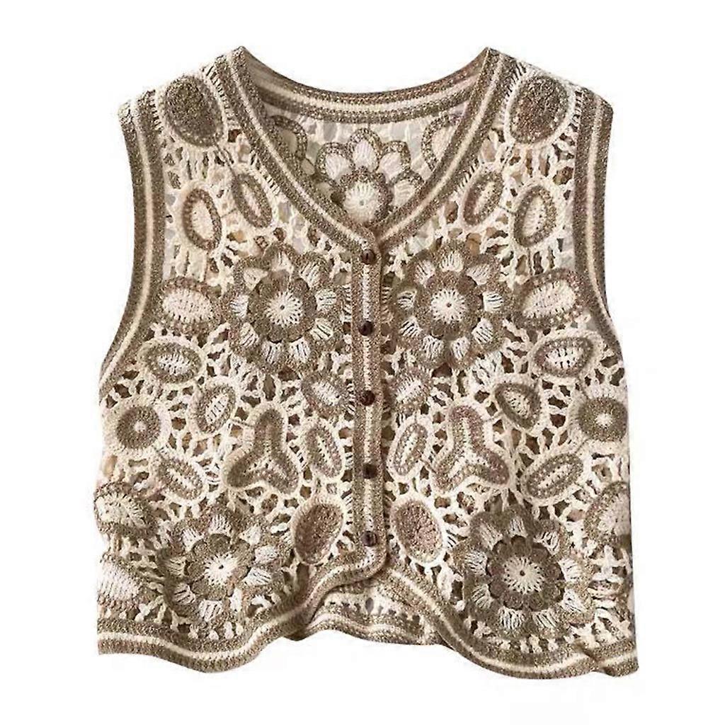 Boho Frauen Häkeln Strickweste Weste Blumenmuster Ärmellose Strickjacke mit V-Ausschnitt