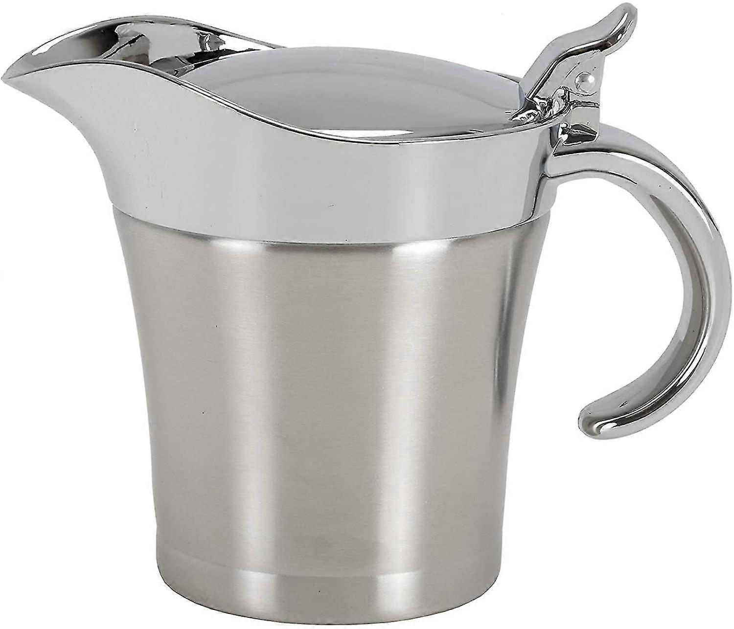 Gravy Boat, 304 Stainless Steel Double Insulated Sauce Jug With Hinged Lid, Steak-Sauce-Pot 16 Ounce Capacity, Dishwasher Safe