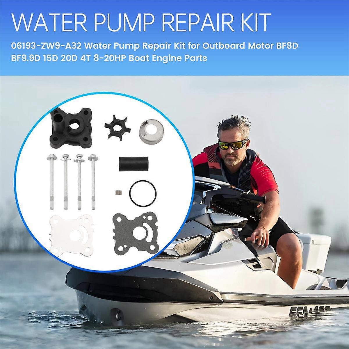 Kit Réparation Pompe à Eau Pour Moteur Hors-Bord Honda 8HP à 20HP - Réf. 06193-ZW9-A32 - Pièce Compatible BF8D, BF15D, Etc. - 13