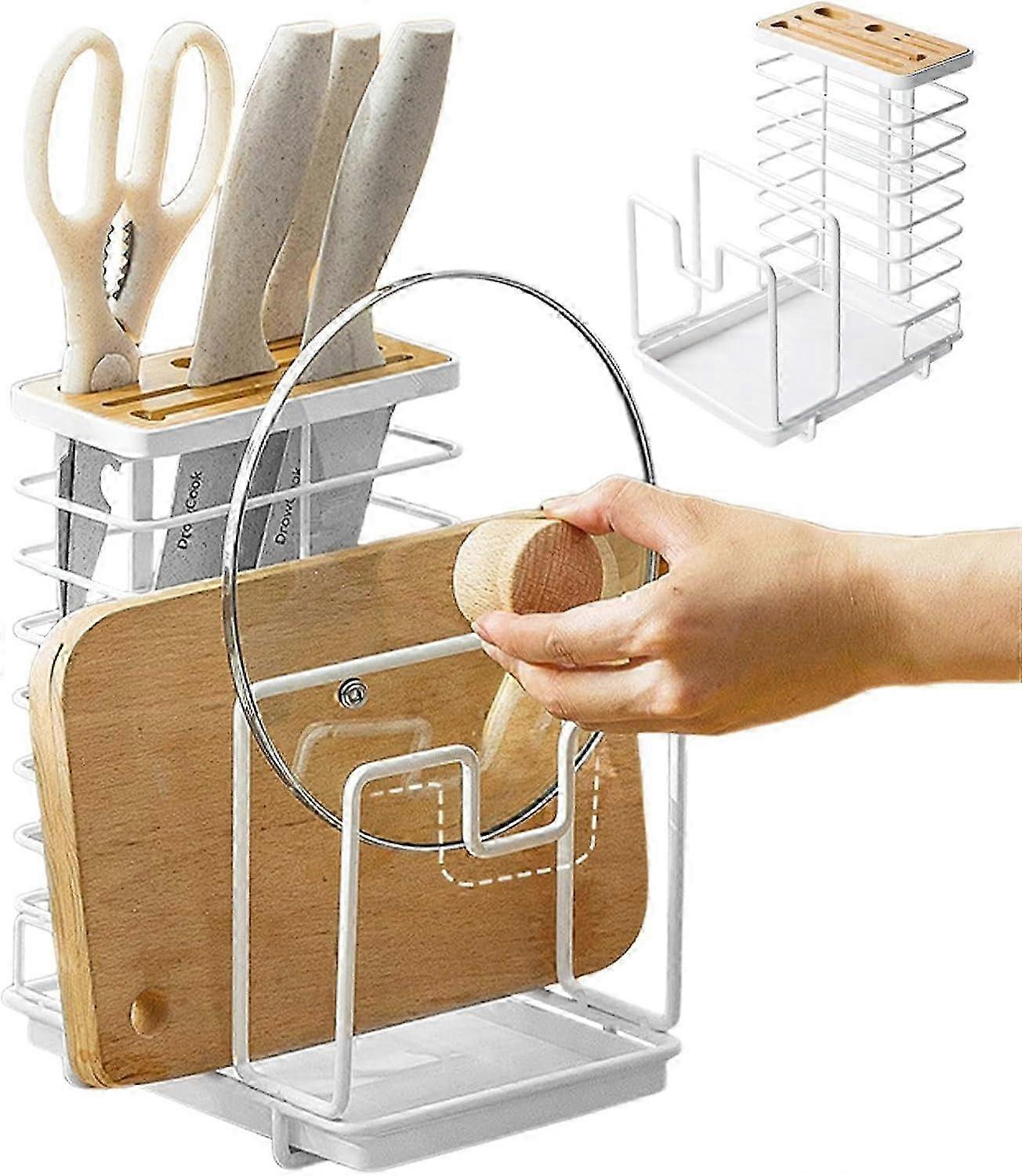 Kitchen Countertop Organizer with Draining Tray, Pot Lid Holder