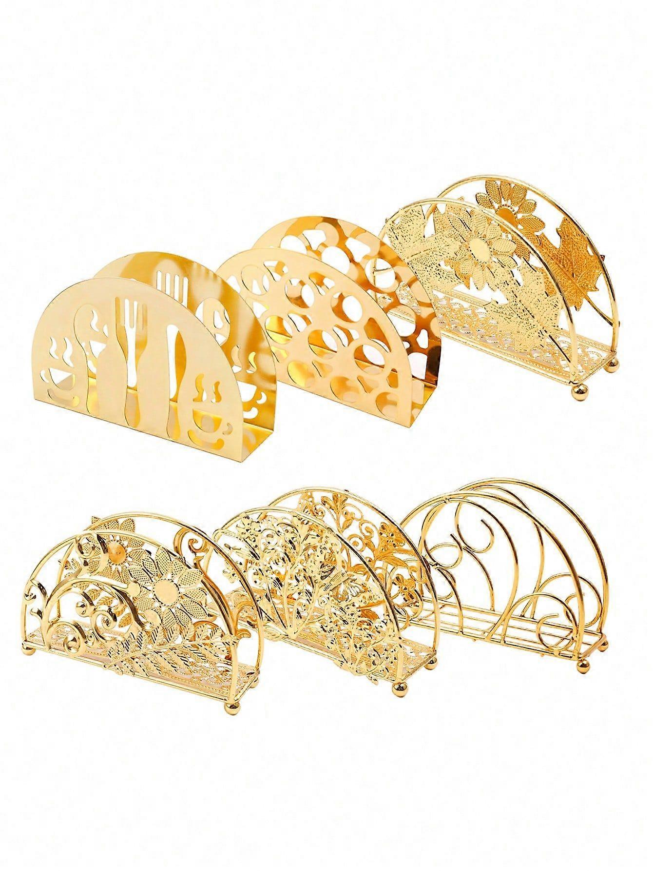 1 قطعة حامل منديل نصف دائرة من الحديد الرجعية مع زخرفة نمط زهرة مجوفة للمطعم / المقهى منشفة ورقية تخزين الرف ديكور المنزل ، اللوازم المدرسية