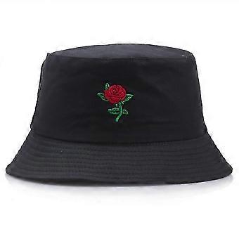 Rosbroderad hinkhatt, solskyddshatt för män och kvinnor, svart