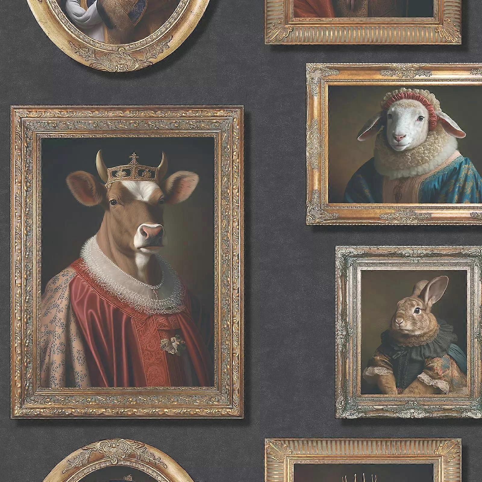 Muriva Regal Animals Black Wallpaper